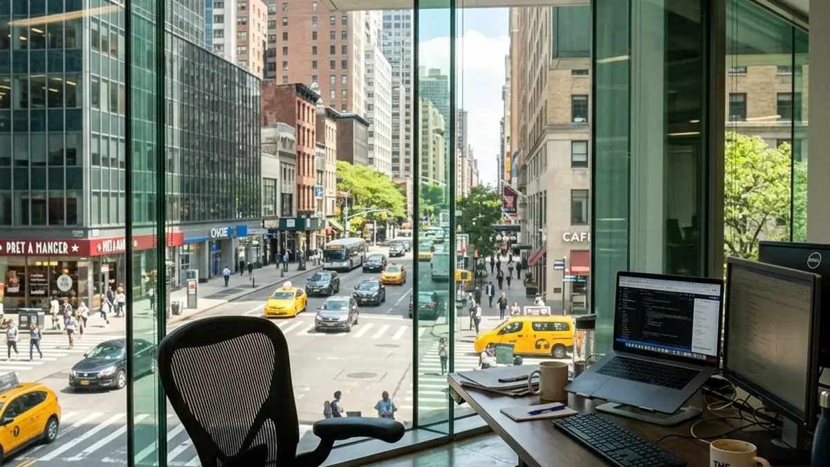Commercial office building with tinted windows