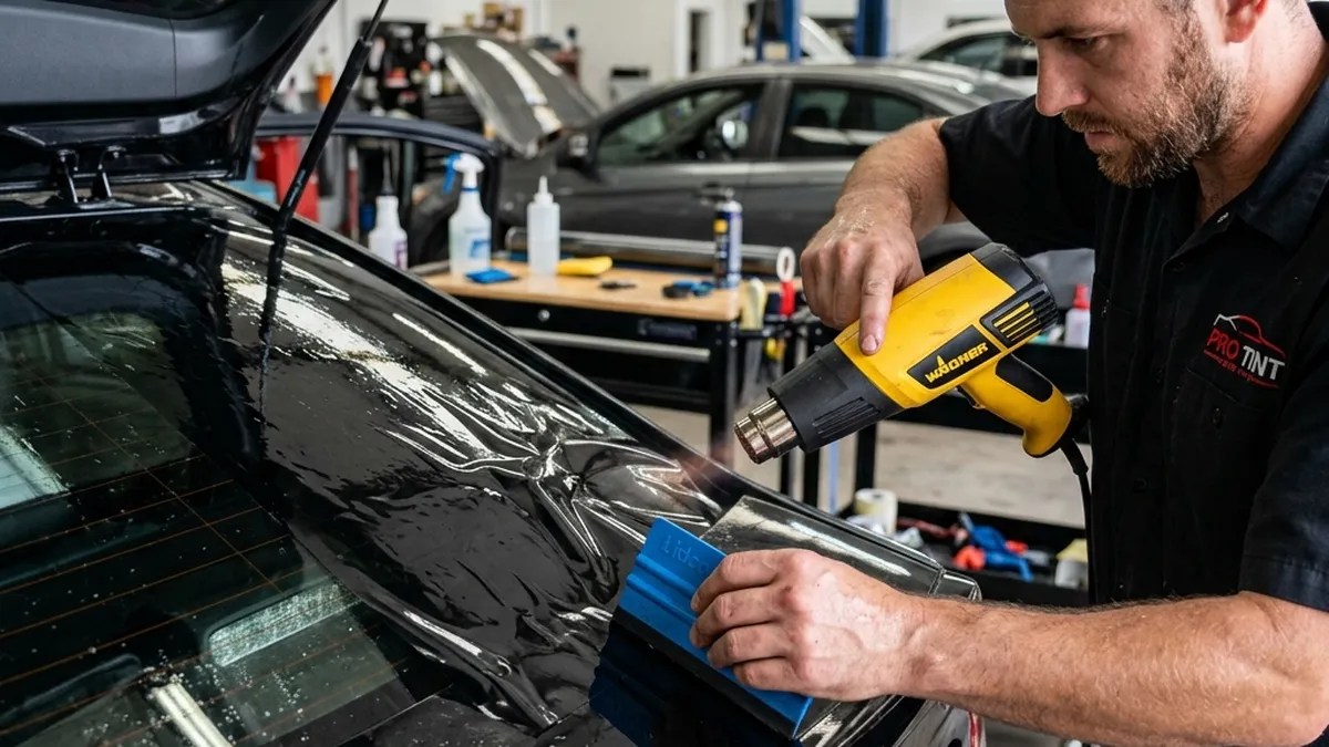 Professional window tint heat shrinking process