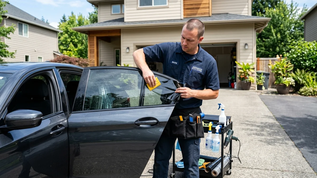 Mobile window tinting outdoors