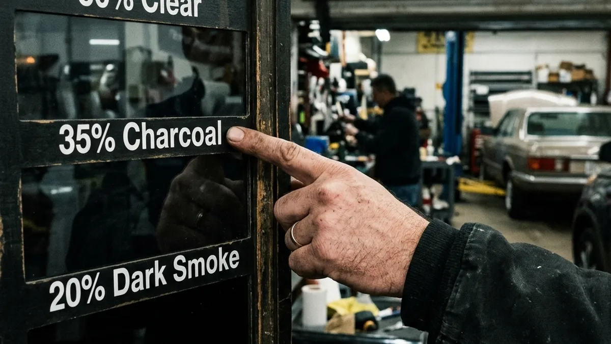 Choosing window tint shades at a shop