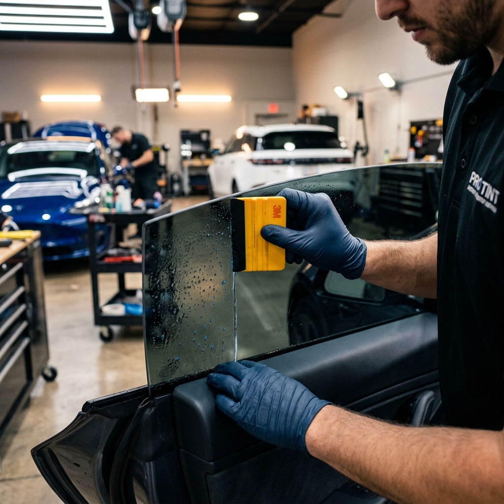 Professional window tinting service at Riverside Tints - ceramic film application